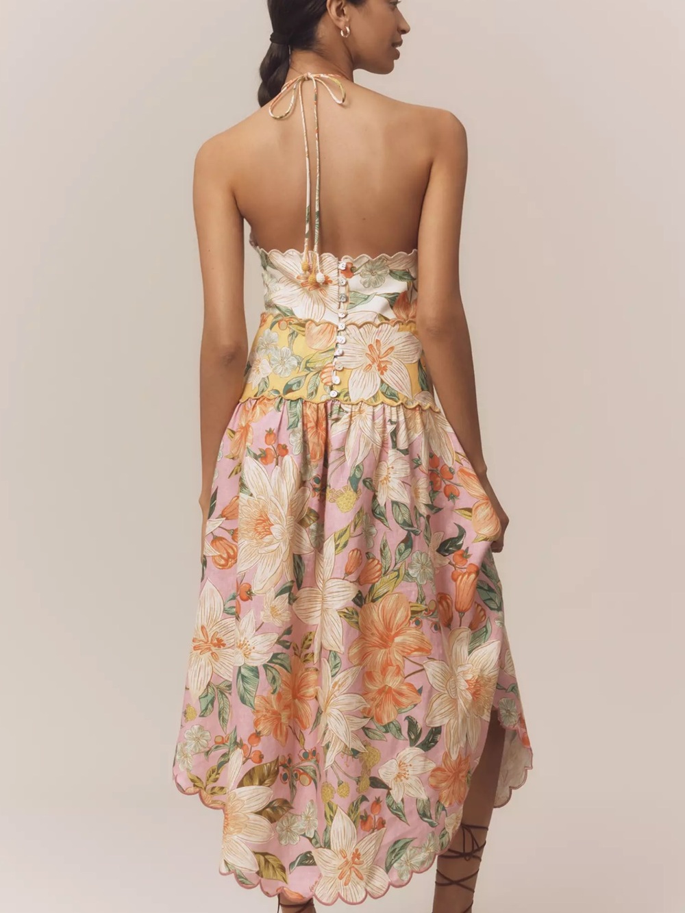 NWT Anthropologie Farm Rio Linen Halter Drop-Waist Midi Dress Size L - Picture 7 of 13